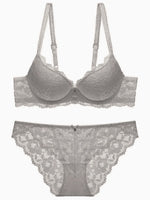 Women's Underwear Set Sexy Hollow Lace Floral Bow Padded Push up Bra Suitable for Small Busts Sexy Bras and Panties