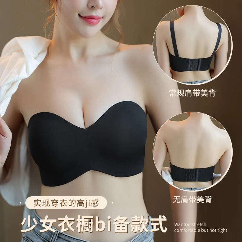 Women's Non-Padded Strapless Bra Invisible Bra Minimizer Support Unlined Strapless Bra Big Size Anti-slip B-CD E F G 32-40 42 48
