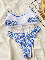 Sexy Flowers Printed Brazilian Bikini Female Swimsuit Women Swimwear Two-pieces Bikini Set Padded Bather Bathing Suit Swim Lady