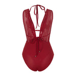 S - XL Deep V Neck Knit Fish Net Mesh Women Swimwear One Piece Swimsuit Female Monokini Backless Bather Bathing Suit Swim V7832