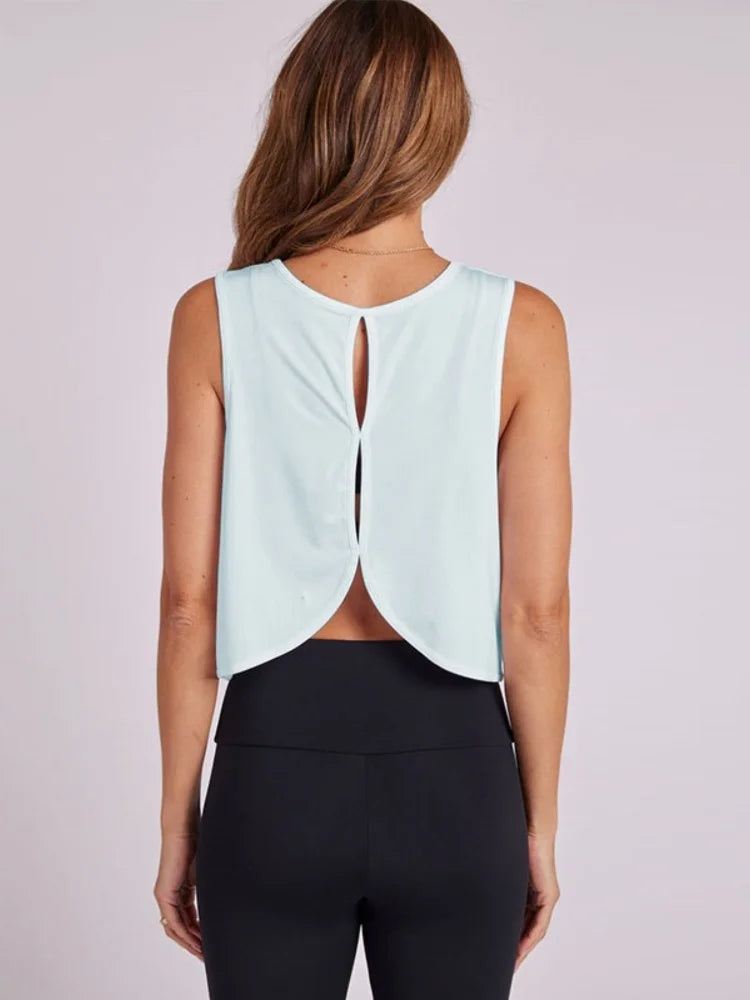 Women'S Solid Color Top Women'S Sports Suspender Top Women'S Fashion Hollow Back Sports Running Fitness Casual Hundred Yoga Top