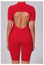 Summer Zipper Workout Jumpsuit Sports Overalls Women Running Fitness Short Sleeve Yoga Bodysuit