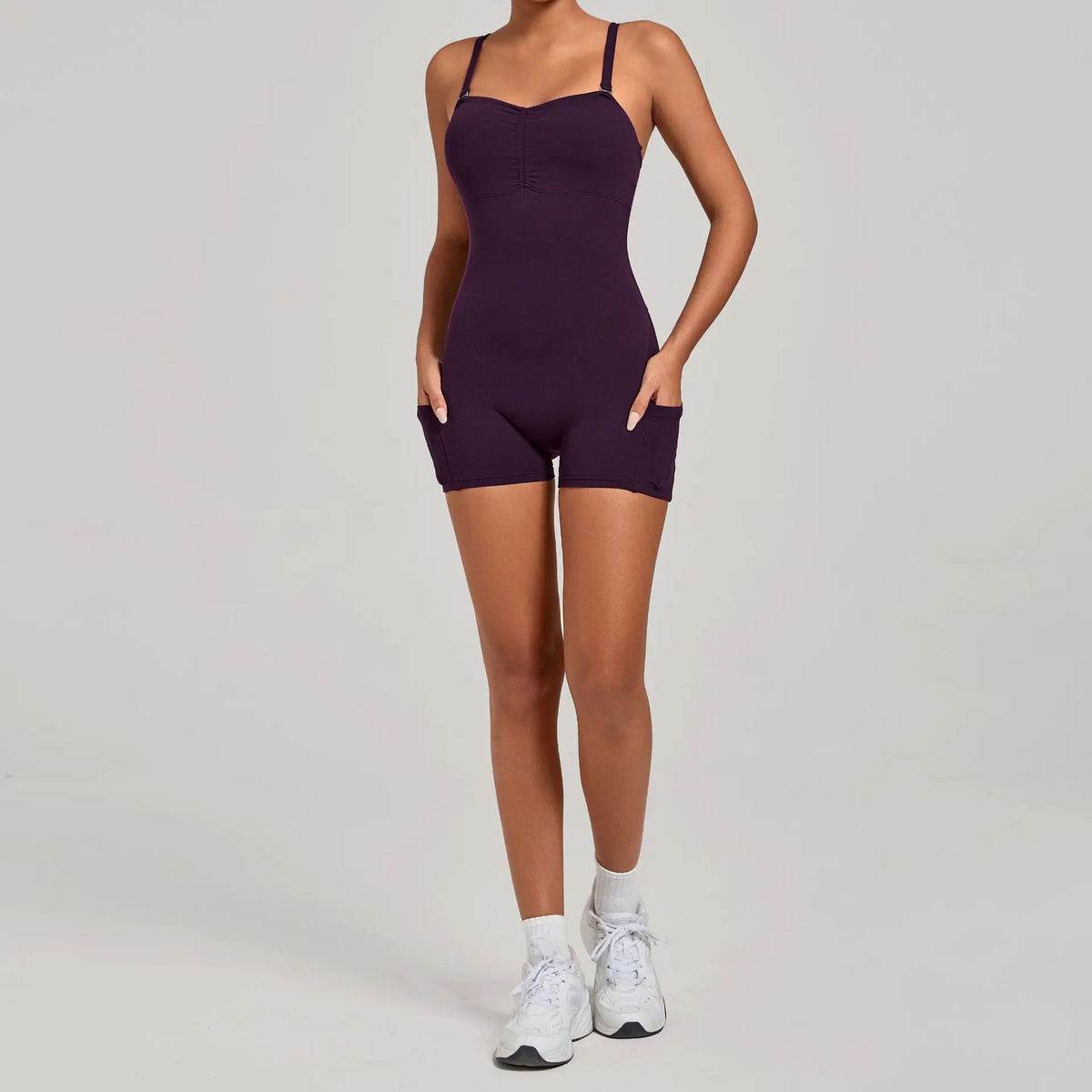 Outdoor Backless Yoga One Piece Suit Women Multiple Wearing Methods Sleeveless Slim Fit Pocket Stretch Sports Fitness Jumpsuit