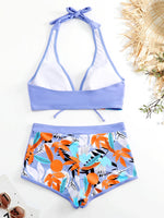 2026 Halter Bikini Set Short Swimsuit Women High Waist Swimwear Female Printed Bathers Swimming Bathing Swim Suit Beachwear