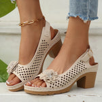 Fashion Flowers High Heels Sandals Women Back Strap Hollow Out Summer Sandles Woman 2025 Plus Size Thick Heeled Sandalias Mujer