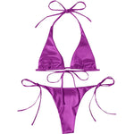 Sexy Satin Halter Brazilian Padded Bikini Female Swimsuit Women Swimwear Two-Pieces Bikini Set Bather Bathing Suit Swim V4966S
