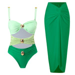2024 Sexy Sling Ruffle Solid Two Pieces Bikini Women High Waist 3D Flower Swimsuit Skirt Summer Backless Beachwear Bathing Suit
