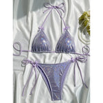 Sparkling Glitter Halter Bow Bikini Female Swimsuit Women Swimwear Two-pieces Bikini Set High Cut Bather Bathing Suit Swim Lady