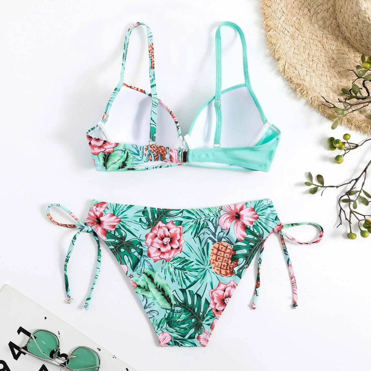2025 Push Up Bikini Printed Swimsuit Women Sexy Strappy Swimwear Female Color Block Bathers Bathing Swimming Swim Suit Beachwear