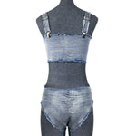 DEKA Women Denim Chain Bikini Set Jeans Cross Swimsuit Decoration High Waist Super Short Pants Swimwear Two-Pieces Bathing Suits