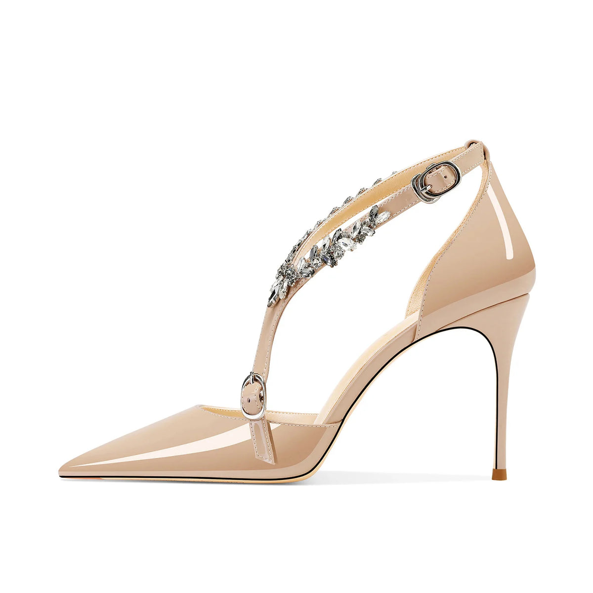 Rhinestone High Heels 2025 Summer Versatile Pointed Heel One-word Buckle Bag Head Sandals Women Black Strap High Heel Sandals 45