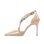 Rhinestone High Heels 2025 Summer Versatile Pointed Heel One-word Buckle Bag Head Sandals Women Black Strap High Heel Sandals 45