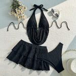 Sexy Yellow Push Up Tassel Crop Top High Waist Swimsuit Swimwear Women Beach Holiday Bathing Suit Skirt 3 Piece Bikini Set 2026