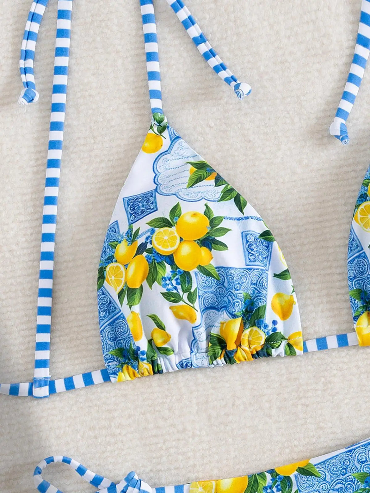 Sexy Blue Fruit Print Micro Bikini 2025 Women Tie Up Strap Push Up Triangle Swimsuit Beach Bathing Suit Holiday 2 Piece Swimwear