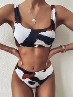 Sexy Cow Print Bikini Set 2025 Women Cut Out Push Up High Waist Swimsuit Brazilian Beach Bathing Suit Designer 2 Piece Swimwear