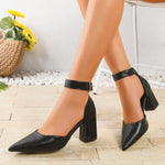 Women's Shoes Women's Fashion Pointed Toe Shallow Mouth Wrapped Head One Buckle Strap Block Heel Sandals