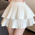 Double-layered Solid Colour High Waist A-line Hundred Mini Cake Skirt Including Safety Trousers Anti-glare Bustier Pleated Skirt