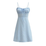 Foridol Spaghetti Strap Tie Up Plaid Dress Women Summer Beach Midi Sundress Strapless Retro Pink Short Vestidos Female Dress