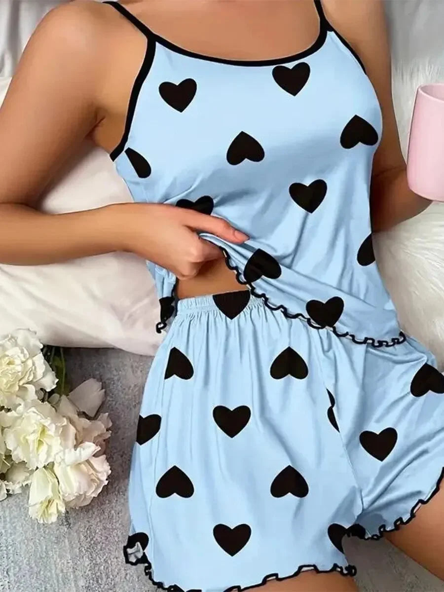 Summer Two-piece Pajamas Set for Women Sleepwear Sexy Lingerie Casual Camisole Tops and Shorts Homewear Suit Loungewear