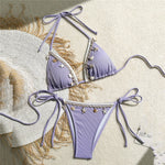 Shell Decoration Swimwear String Halter Bikinis Sets Micro Thong Sexy Swimsuit Women 2026 Bathing Suit Purple Triangle Bikini