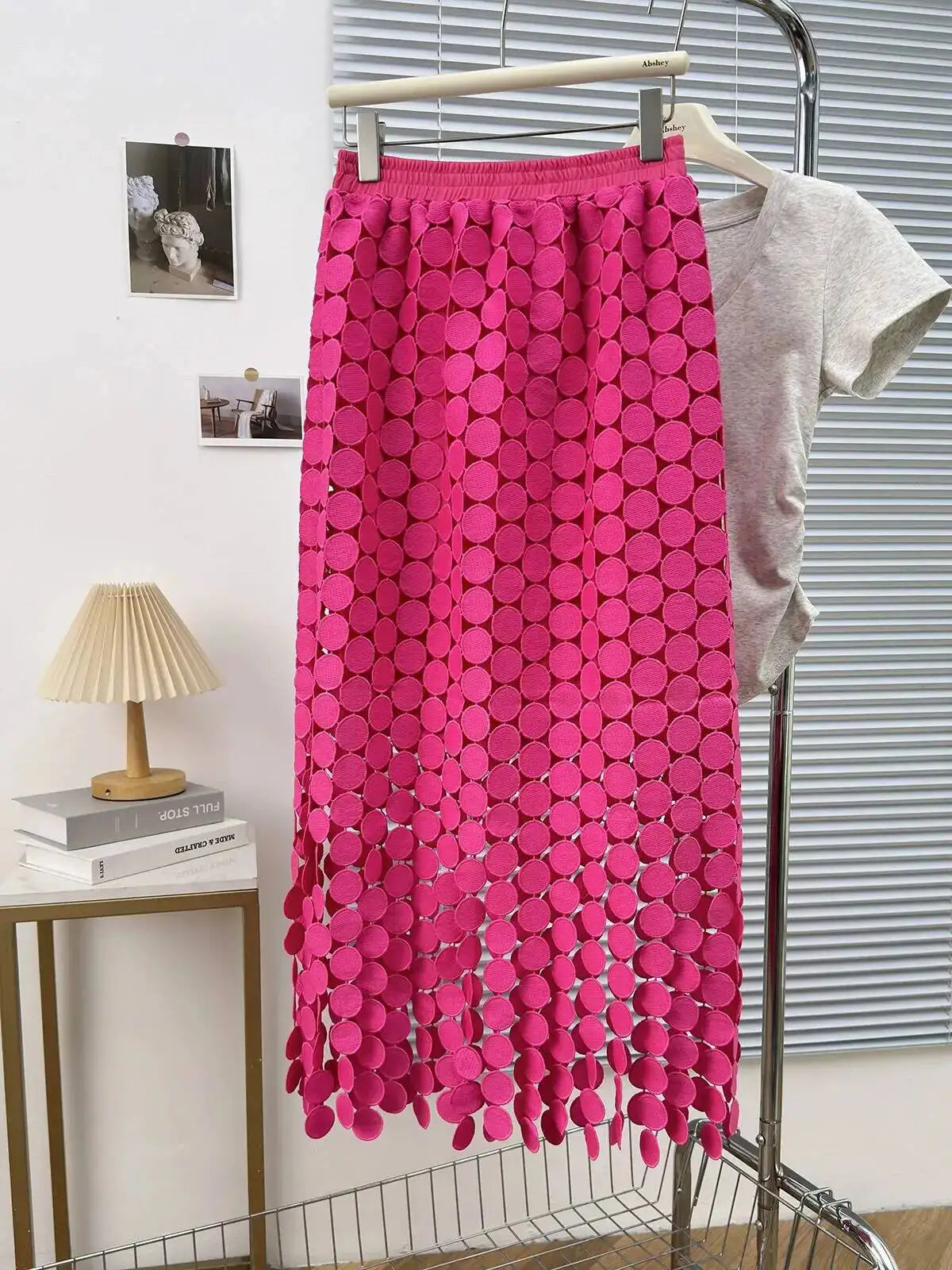 Dot Solid Minimalist Casual Skirt For Women High Waist Patchwork Zipper Irregular Hollow Out Skirts Female Fashion New OPM8