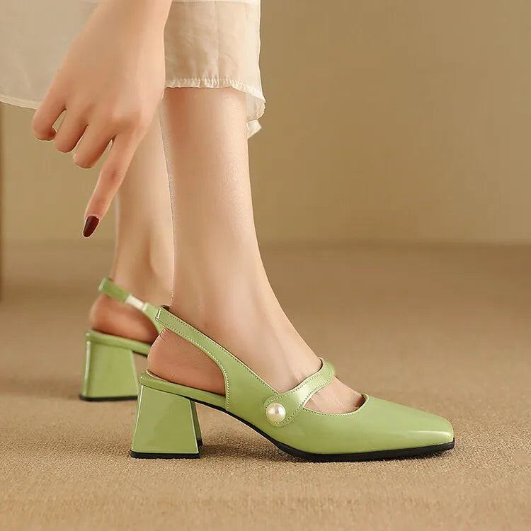 Elegant Slingback Sandals Women Summer Shoes Pink Black Silver Medium Heels Close Toe Office Party Shoes Female Large Size 45