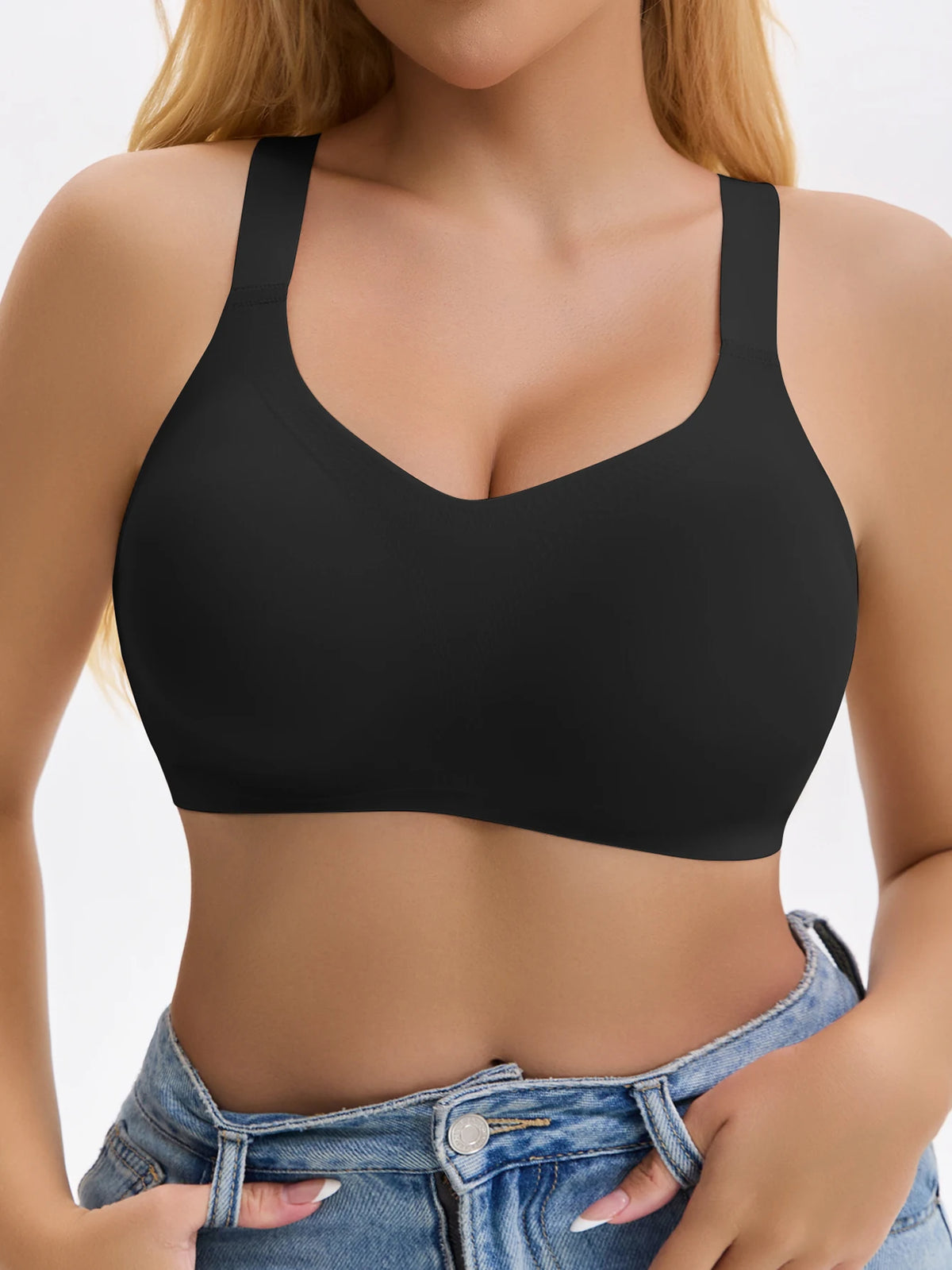 Women Solid Color Wire-Free High Comfort Yoga Sports Bra, Seamless One-Piece Invisible Underwear, Y-Shaped Beauty Back Elastic