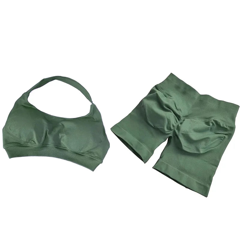 2 Pieces Gym Set Sports Suit Women Sports Bra Yoga Shorts Fitness Suit Gym Sets Seamless Workout Outfits Yoga Set Sportswear