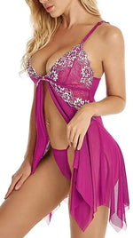 Toucheart Sexy Lingerie Set Women's Lace Nightgown Mesh See-through Suspender Dress Lace Patchwork Sexy Ultra Thin Pajama Set
