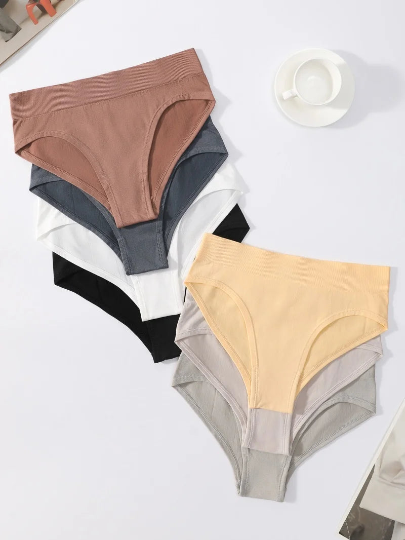 5Pcs/Set High Rise Women Panties Briefs Female Underpants Solid Color Seamless Underwear S-XXXL Sexy Lingerie Intimates