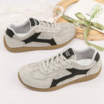 Fashion Gray Suede Flats Sneakers Women Non Slip Lace Up Platform Sneakers Woman Comfortable Thick Sole Sports Running Shoes