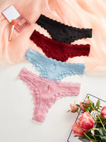 1pcs Plus Size Women's Low-Waist Thong Panty Cute Girl Style Seamless Bowknot Lace Panties Trim Lightweight Breathable Underwear