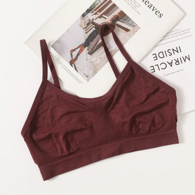 Women Soft Ribbed Bra Knit Wireless Bralette No Pad Camisole Non-Adjustable Thin Strap Lingerie Everyday Lounge Intimates M-L