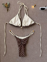 Sexy Pink Polka Dot Print Patchwork Micro Bikini 2026 Women Halter Push Up Bra Triangle Swimsuit Summer Bathing Suit Swimwear