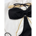Sexy Ribbed Halter Metal Chains One Piece Swimsuit Women Swimwear Female Monokini High Leg Cut Bather Bathing Suit Swim V4572