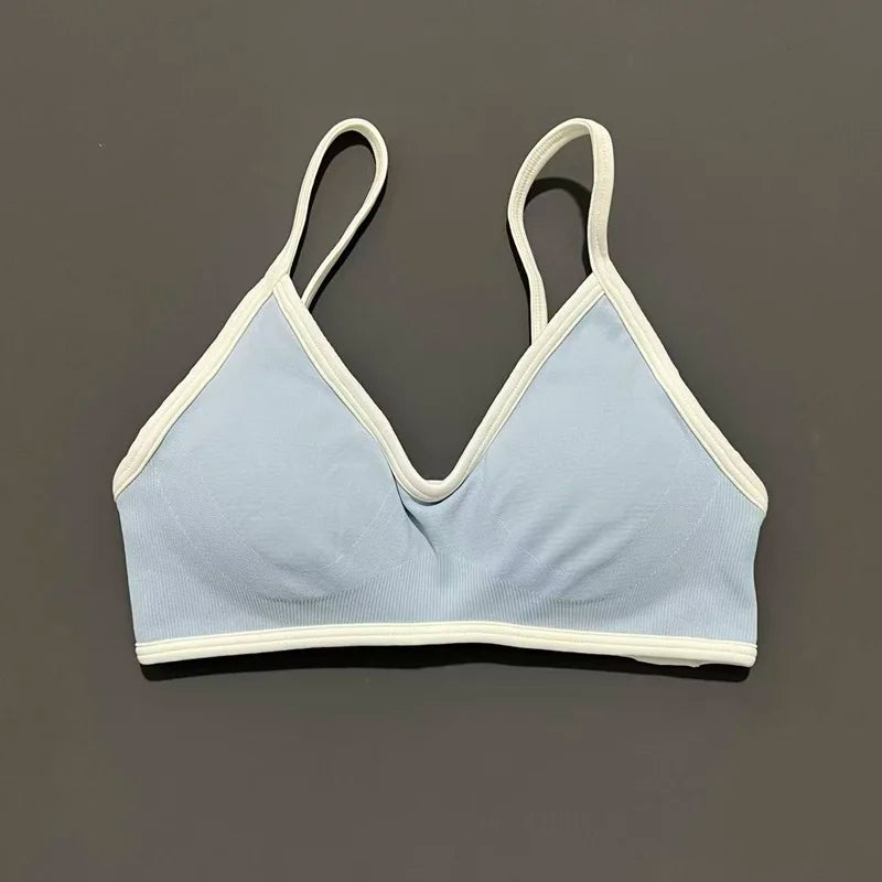 Contrastline Bra Women Backless Knitted Sports Bra Solid Color Gym Fitness Top With Chest Cushion Sexy Suspender Yoga Sports Bra