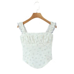 New French Casual Pure Desire Style Sexy Lace Sweet Spicy Girl Floral Print T-Shirt Backless Deep V Suspenders Sleeveless 8RXP