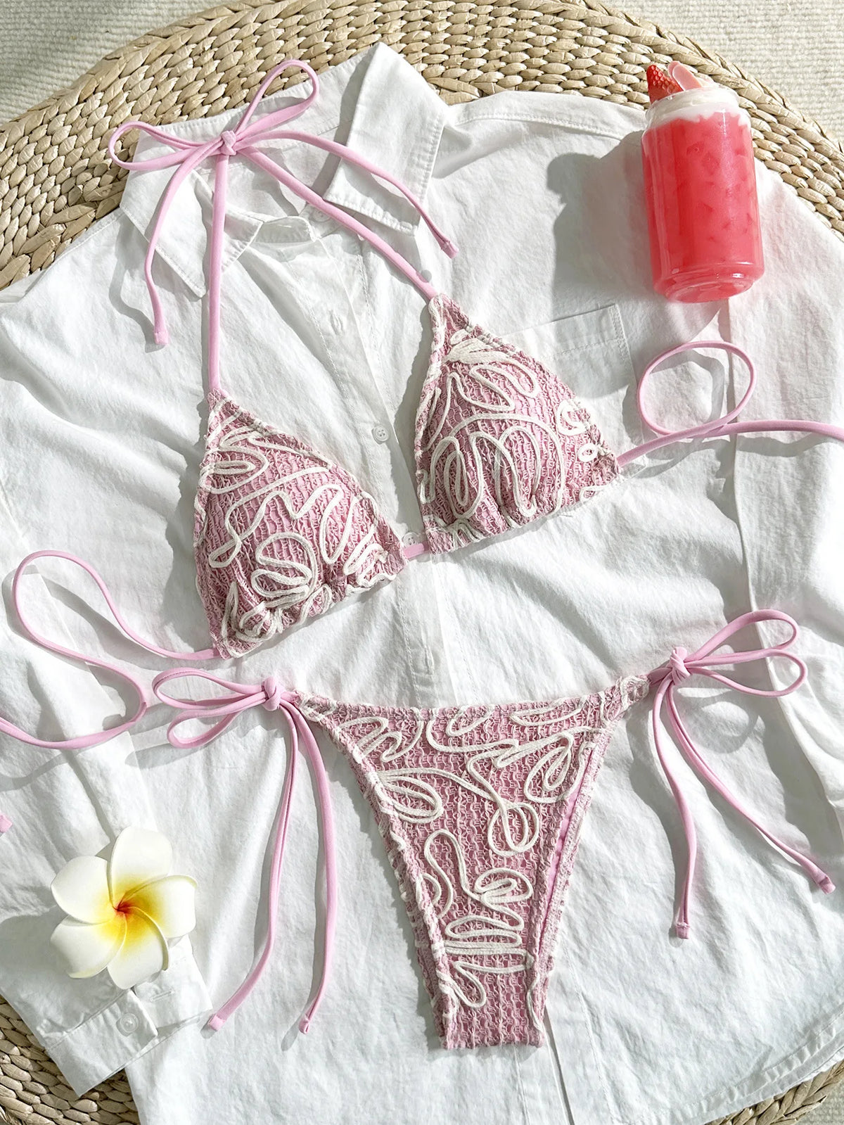 Sexy Black Lace Bikini Set Women 2026 Beach Push Up Bra Bandage Thong Swimsuit Brazilian Holiday Bathing Suit Two Piece Swimwear