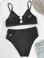 Glitter Sparkling Cut Out Female Swimsuit High Waist Bikini Women Swimwear Two-pieces Bikini Set Bather Bathing Suit Swim Lady