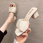 Fashion Strange Style Women Slippers Square Open Toe Slippers Slip on Slides Summers Beach Shoes Woman Heels Zapatillas Mujer