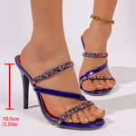 2026Rhinestore Super High Heel Slippers Women Spring Sexy Party Narrow Band Gold Sandals Woman's Summer Sandals