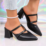Baotou Semi-slippers Women's Summer Wear Fashion Pointed Toe Shallow MouthSquare Heel Sandals and Slippers
