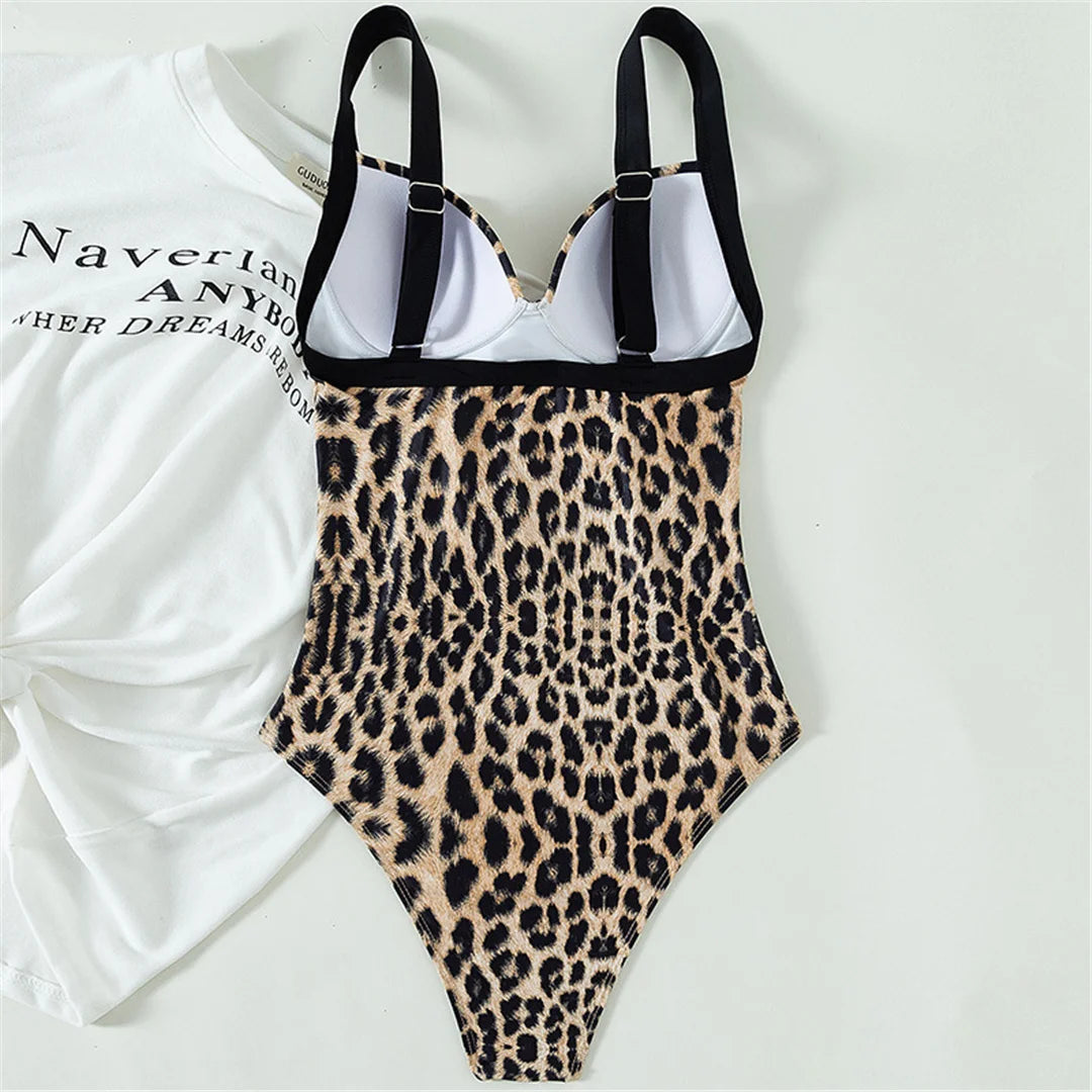 S - XL New Leopard Printed Underwired Bra Cup Women Swimwear One Piece Swimsuit Female Monokini Bather Bathing Suit Swim V3262