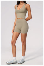 Seamless Yoga Sets Women Breathable V Neck Shockproof Sports Vest Fitness Suit Outwear High Waist Shorts Training Fitness Suit
