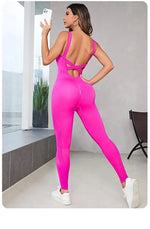 Solid Sleeveless Backless Low Neck High Waist Bodycon Jumpsuits For Women Casual Rompers Activity Jogger Suits Backless Bodysuit