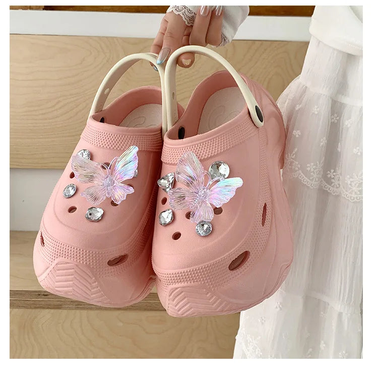 Cute DIY Butterfly Fashion Clogs For Women Summer Platform Shoes Soft EVA 2 Way Wear Sandals For Female Indoor Street Slippers