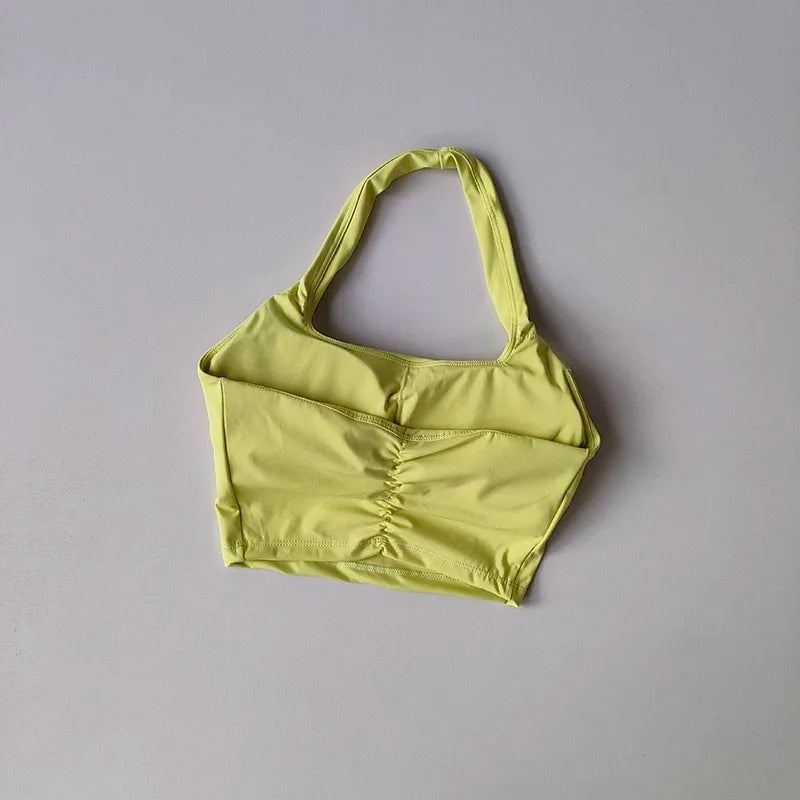 Women's Yoga Sports Bra Sexy Neckband Chest Cushion Beautiful Back Fashionable Pleat Gathering Sports Bra for Fitness