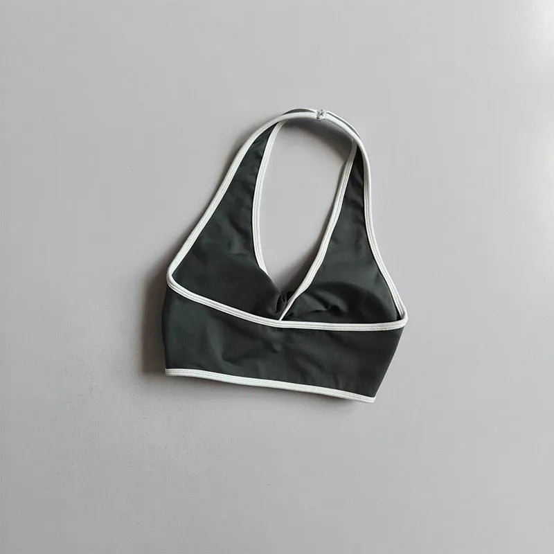 Shockproof Breathable Sports Bra Halter Neck Vest with Chest Pad for Gym Running Yoga Pilates Training Fitness Back Beauty