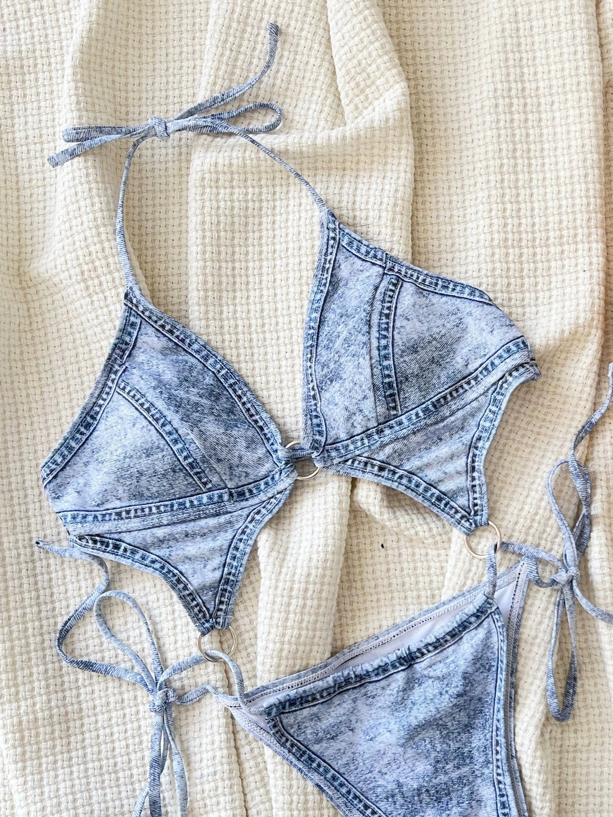 DEKA Brazilian Denim Printed Tummy Cut Out Halter Women Hollow Out Swimwear One Piece Swimsuit High Leg Cut Monokini Bathing Sui