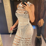S - XL New Fringe Tassel Hollow Out Crochet Knitted Tunic Beach Dress Beach Wear Beachwear Beach Cover Up Cover-upsFemale V5605